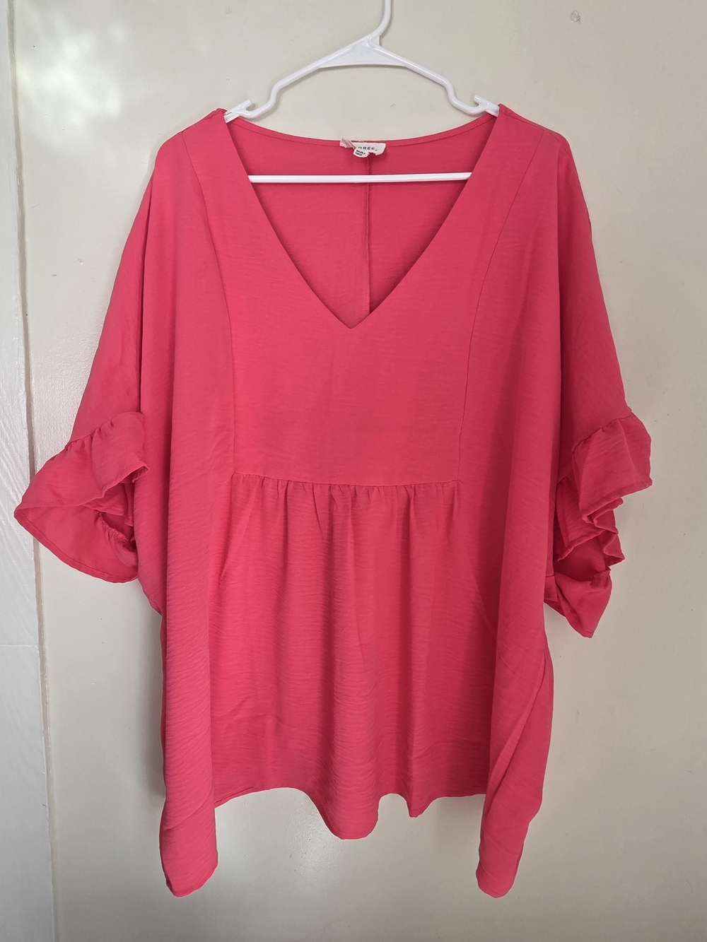 Andree Hot Pink V-Neck Flutter Sleeve Blouse